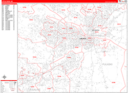 Little Rock Wall Map Zip Code Red Line Style 2026